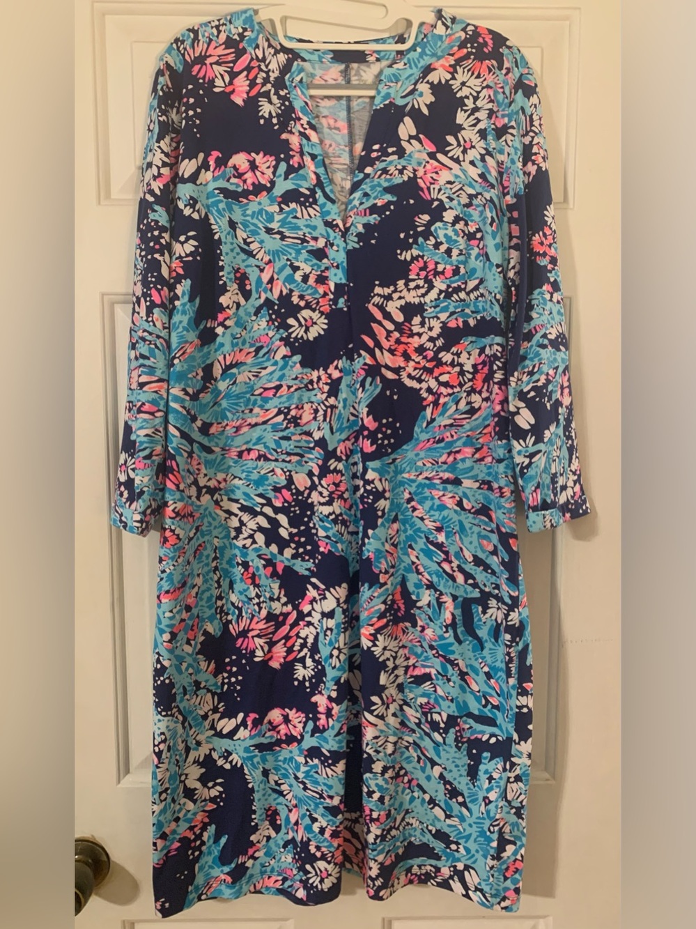Lily Pulitzer Vibrant Navy & Pink & Turquoise Floral Dress L NWT